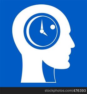Time management icon white isolated on blue background vector illustration. Time management icon white