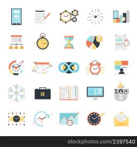 Time management icons set with charts analysis and optimization goals and priorities computer technologies isolated vector illustration. Time Management Icons Set