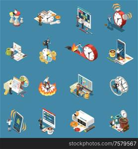 Time management icons set with planning symbols isometric isolated vector illustration