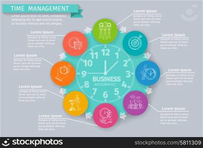Time management infographics set with sketch business symbols vector illustration. Time Management Infographics