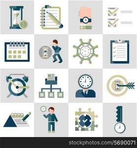 Time management leadership training businessman running icons set isolated vector illustration