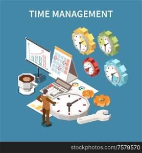 Time management schedule concept with deadline symbols isometric vector illustration