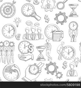 Time management seamless pattern with sketch planning strategy elements vector illustration. Time Management Seamless