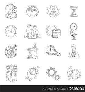 Time management sketch icons set with personal efficiency symbols isolated vector illustration. Time Management Sketch