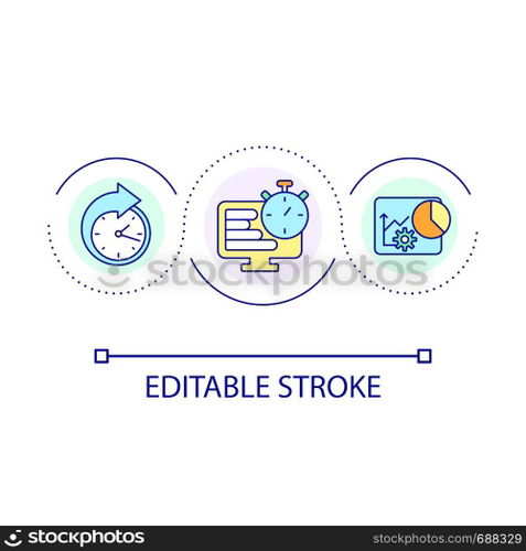 Time management software loop concept icon. Work reporting. Task tracker. Employee productivity abstract idea thin line illustration. Isolated outline drawing. Editable stroke. Arial font used. Time management software loop concept icon