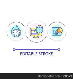Time management software loop concept icon. Work reporting. Task tracker. Employee productivity abstract idea thin line illustration. Isolated outline drawing. Editable stroke. Arial font used. Time management software loop concept icon
