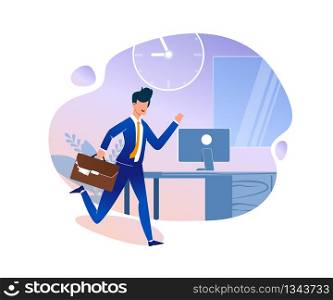 Time Management Strategy Vector Illustration. Man in Business Suit on Background Workplace in Office in Hurry to Complete Tasks on Time. Time Until End Project Expires, Cartoon Flat.