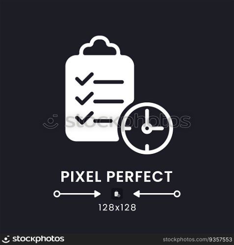 Time management white solid desktop icon. Team collaboration software. Optimizing teamwork. Pixel perfect 128x128, outline 4px. Silhouette symbol for dark mode. Glyph pictogram. Vector isolated image. Time management white solid desktop icon