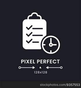 Time management white solid desktop icon. Team collaboration software. Optimizing teamwork. Pixel perfect 128x128, outline 4px. Silhouette symbol for dark mode. Glyph pictogram. Vector isolated image. Time management white solid desktop icon