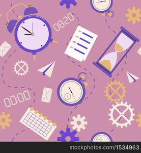 Time managemment seamless pattern. Background for planning and business topics. Planning strategy elements. Flat illustration. Time managemment seamless pattern. Background for planning and business topics. Planning strategy elements