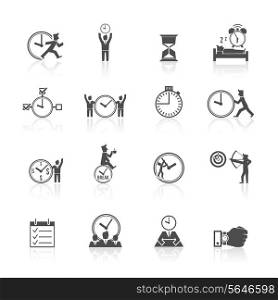 Time managing individual and team activities strategies icons set with effective goal planning symbols isolated vector illustration