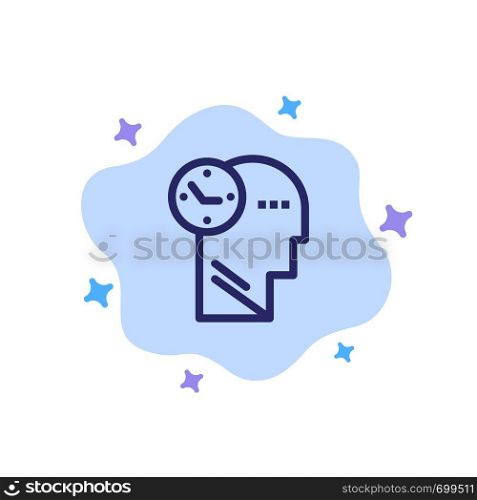 Time, Mind, Thoughts, Head Blue Icon on Abstract Cloud Background