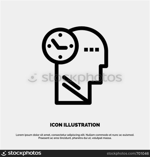 Time, Mind, Thoughts, Head Line Icon Vector