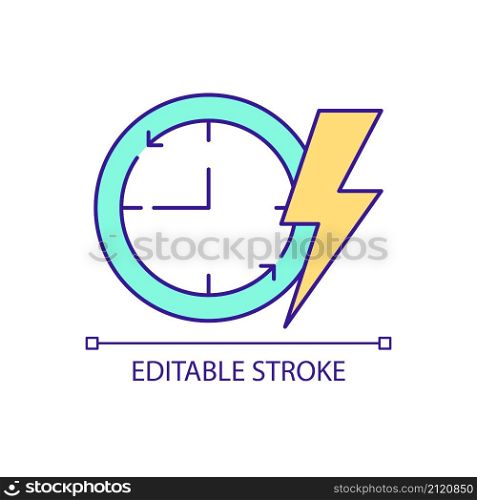 Time of electric network load reduction RGB color icon. Planning energy consumption. Lower tariff period. Isolated vector illustration. Simple filled line drawing. Editable stroke. Arial font used. Time of electric network load reduction RGB color icon