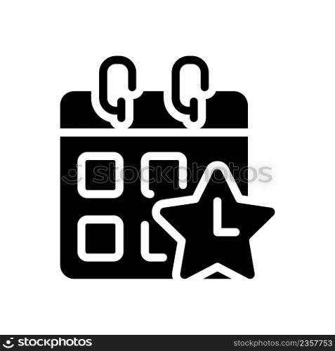 Time off reward black glyph icon. Employee recognition option. Improving work life balance. Rewarding performance. Silhouette symbol on white space. Solid pictogram. Vector isolated illustration. Time off reward black glyph icon