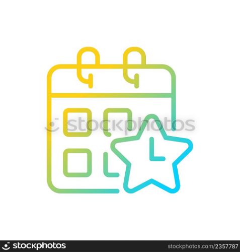 Time off reward gradient linear vector icon. Employee recognition option. Improve work life balance. Reward performance. Thin line color symbol. Modern style pictogram. Vector isolated outline drawing. Time off reward gradient linear vector icon