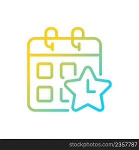 Time off reward gradient linear vector icon. Employee recognition option. Improve work life balance. Reward performance. Thin line color symbol. Modern style pictogram. Vector isolated outline drawing. Time off reward gradient linear vector icon