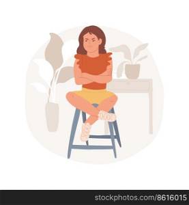Time-out isolated cartoon vector illustration. Child sitting on a chair alone with hands folded, offended face, time out for misbehaving kid, parents raising children, parenting vector cartoon.. Time-out isolated cartoon vector illustration.