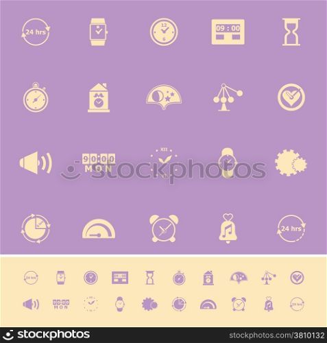 Time related color icons on violet background, stock vector