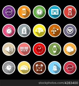 Time related flat icons with long shadow, stock vector