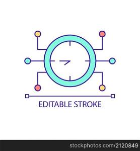 Time setting of intelligent appliance RGB color icon. Smart grids component. Energy system. Isolated vector illustration. Simple filled line drawing. Editable stroke. Arial font used. Time setting of intelligent appliance RGB color icon