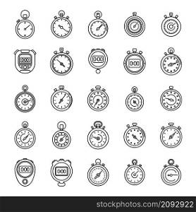 Time stopwatch icons set outline vector. Clock timer. Sport stopwatch. Time stopwatch icons set outline vector. Clock timer