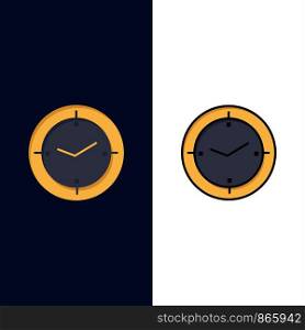Time, Timer, Compass, Machine Icons. Flat and Line Filled Icon Set Vector Blue Background