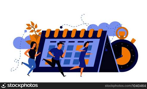 Time to business vector abstract management growth people with calendar and chronometer concept illustration. Schedule planning banner office deadline event. Efficiency work timer planner money