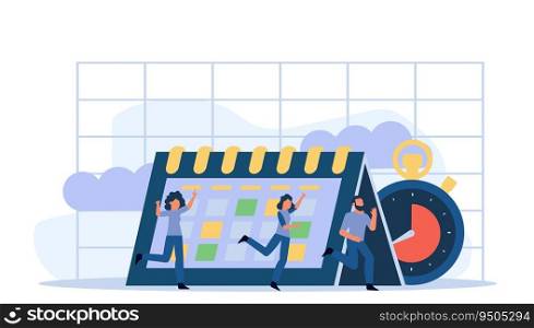Time to business vector abstract management growth people with calendar and chronometer concept illustration. Schedule planning banner office deadline event. Efficiency work timer planner money