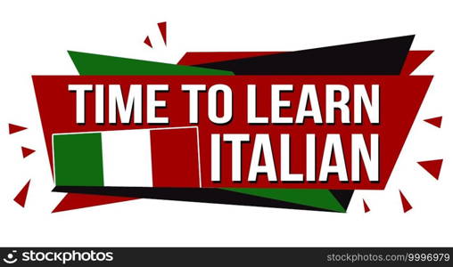 Time to learn italian banner design on white background, vector illustration
