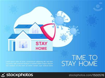 Time to stay home banner flat vector template. Brochure, poster concept design with cartoon illustration. Social distancing. Quarantine horizontal flyer, leaflet with place for text. Time to stay home banner flat vector template
