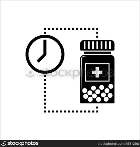 Time To Take Medication Icon, Medication Time Alert Vector Art Illustration