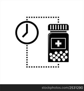 Time To Take Medication Icon, Medication Time Alert Vector Art Illustration