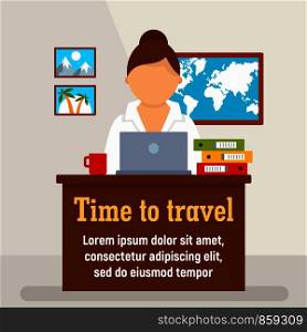 Time to travel agency concept background. Flat illustration of time to travel agency vector concept background for web design. Time to travel agency concept background, flat style