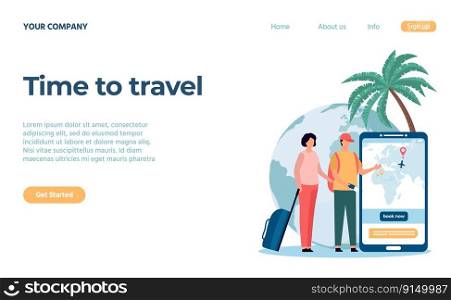 Time to travel concept landing page agency. Vector of vacation agency, travel and tourism page, concept of journey template illustration. Time to travel concept landing page agency