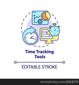 Time tracking tools concept icon. Business software abstract idea thin line illustration. Monitor team progress. Isolated outline drawing. Editable stroke. Roboto-Medium, Myriad Pro-Bold fonts used. Time tracking tools concept icon