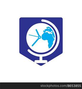 Time world vector logo design template. Time planet symbol or icon.	
