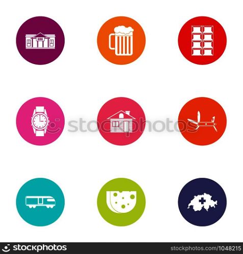 Time zone icons set. Flat set of 9 time zone vector icons for web isolated on white background. Time zone icons set, flat style