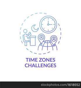 Time zones challenges concept icon. Online english teaching challenges. Get on with new place of living and learning idea thin line illustration. Vector isolated outline RGB color drawing. Time zones challenges concept icon