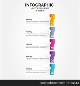 Timeline 5 options Vertical Infographic for presentations workflow process diagram flow chart report Vector Illustration