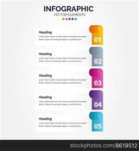 Timeline 5 options Vertical Infographic for presentations workflow process diagram flow chart report Vector Illustration