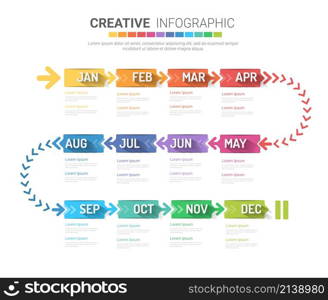 Timeline business for 12 months, Infographics element design and Presentation can be used for Business concept with 12 options, steps or processes.