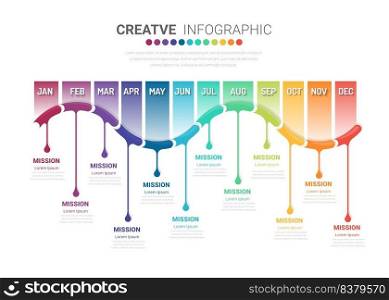 Timeline business for 12 months, Infographics element design and Presentation can be used for Business concept with 12 options, steps or processes. 