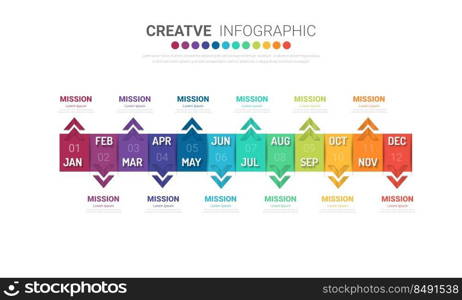 Timeline business for 12 months, Infographics element design and Presentation can be used for Business concept with 12 options, steps or processes. 