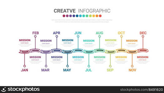 Timeline business for 12 months, Infographics element design and Presentation can be used for Business concept with 12 options, steps or processes. 