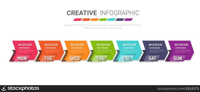 Timeline business for 7 day, 7 options, Timeline infographics design vector and Presentation business can be used for Business concept with 7steps or processes.