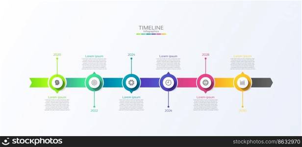 Timeline diagram infographic business template elements with 6 step