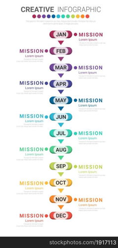 Timeline for 1 year, 12 months, infographics all month planner design and Presentation business can be used for Business concept with 12 options, steps or processes.