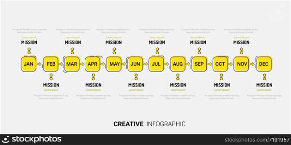 Timeline for 1 year, 12 months, infographics month planner design vector 12 steps and Presentation business can be used for Business concept with 12 options, steps or processes.