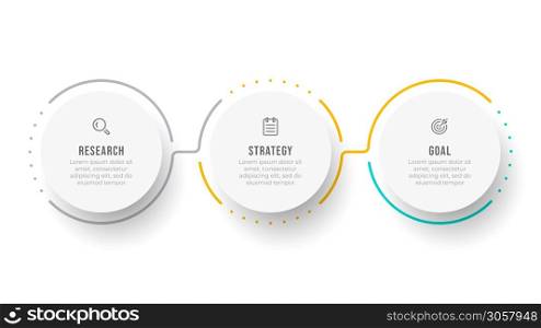 Timeline infographic template. Business concept with circle and 3 options or steps. Can be used for workflow diagram, info chart, annual report or web design.